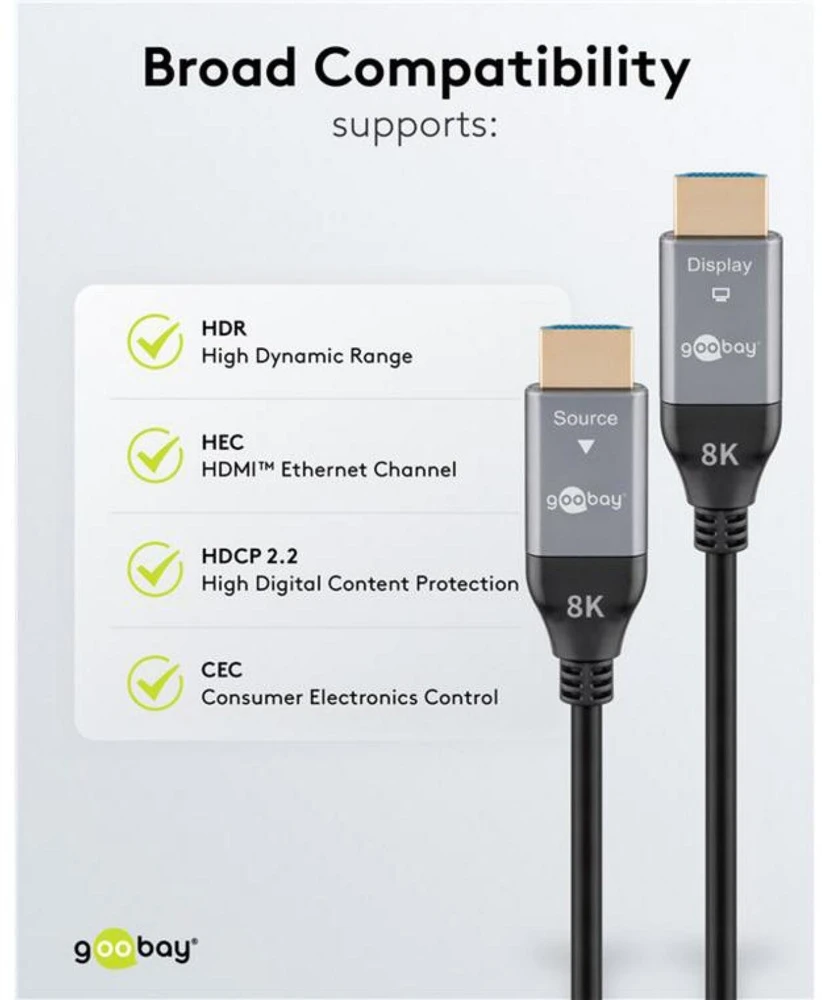 Goobay Optinis hibridinis itin didelės spartos HDMI™ kabelis su Ethernet (AOC)