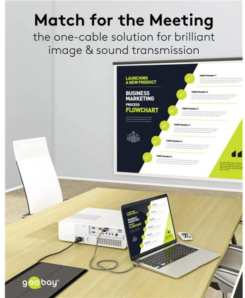 Goobay USB-C™ į HDMI™ 4K @ 60 Hz tekstilinis kabelis, 2 m, juodas sidabras – laido ilgis 2 m