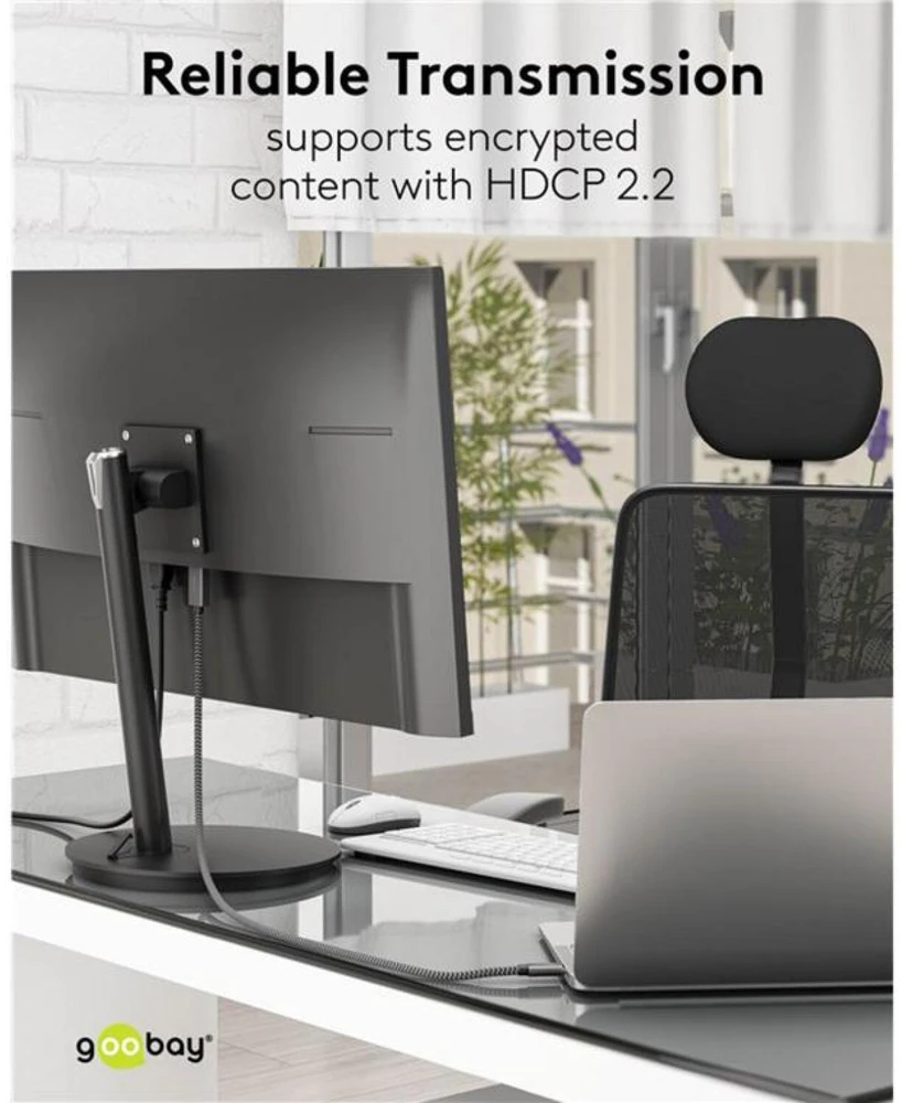 Goobay USB-C™ į HDMI™ 4K @ 60 Hz tekstilinis kabelis, 2 m, juodas sidabras – laido ilgis 2 m
