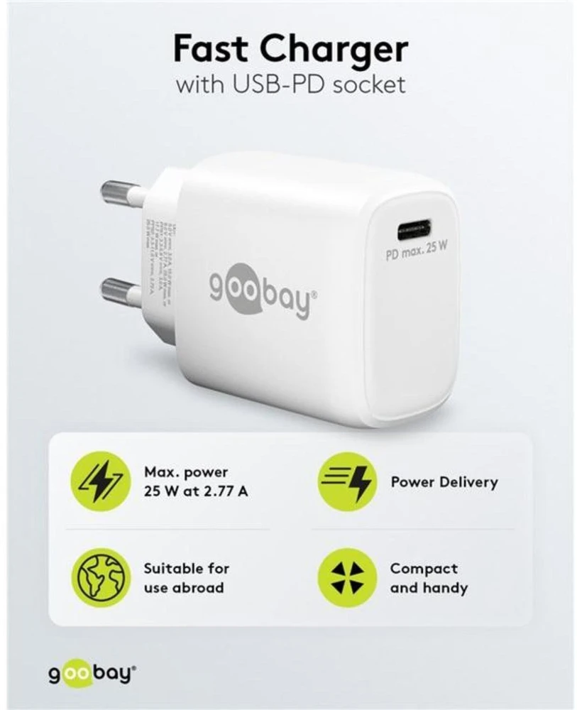 Įkroviklis Goobay 65368 USB-C PD GaN szybka 25 W