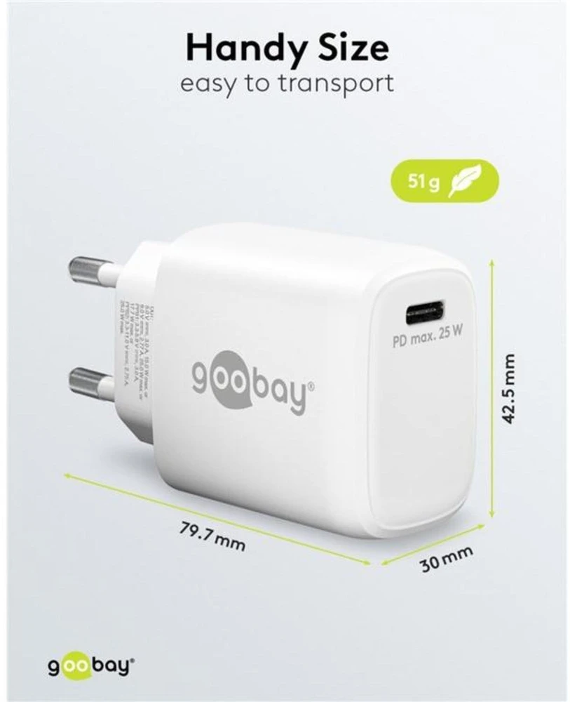 Įkroviklis Goobay 65368 USB-C PD GaN szybka 25 W