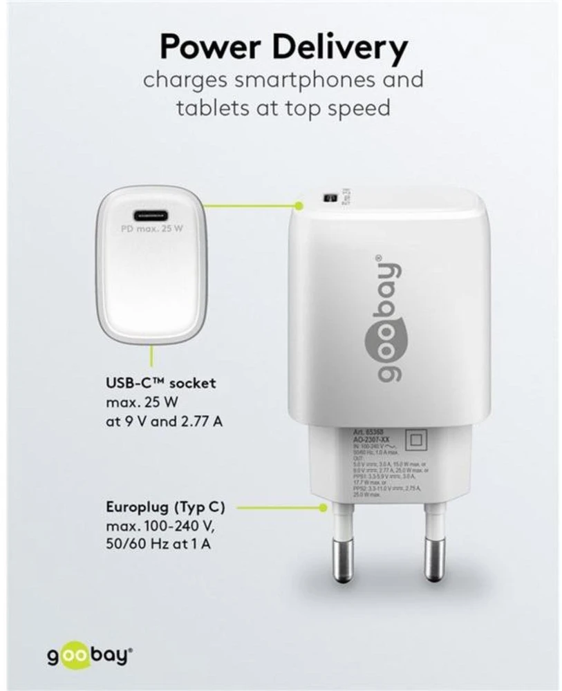 Įkroviklis Goobay 65368 USB-C PD GaN szybka 25 W