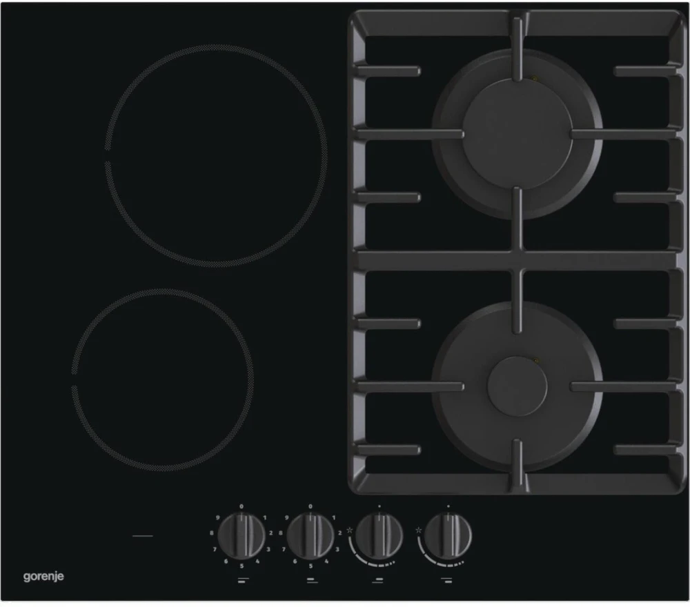 Gorenje | Kaitlentė | GCE691BSC | Dujos ant stiklo + vitrokeramika | Degiklių / virimo zonų skaičius 4 | Sukamosios rankenėlės | Juodas