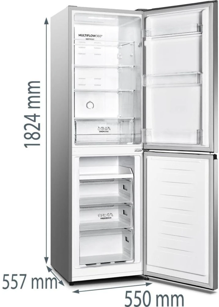 Gorenje NRK418DCS4 20011878 Šaldytuvas su šaldikliu, 256l, 184kWh per metus, D klasė, 36dB, NoFrost Plus, LED apšvietimas