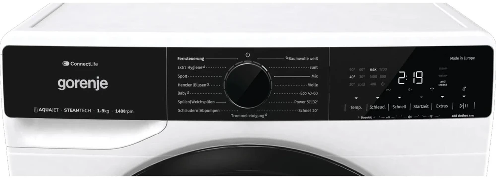 Gorenje skalbimo mašina WPNA94A1TS 744985, 9kg, 1400 aps/min, A, 60cm, WiFi, ConnectLife, balta/juoda