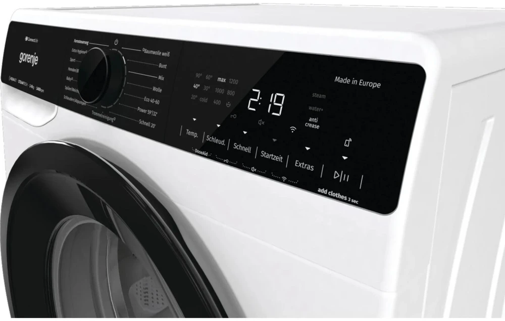 Gorenje skalbimo mašina WPNA94A1TS 744985, 9kg, 1400 aps/min, A, 60cm, WiFi, ConnectLife, balta/juoda