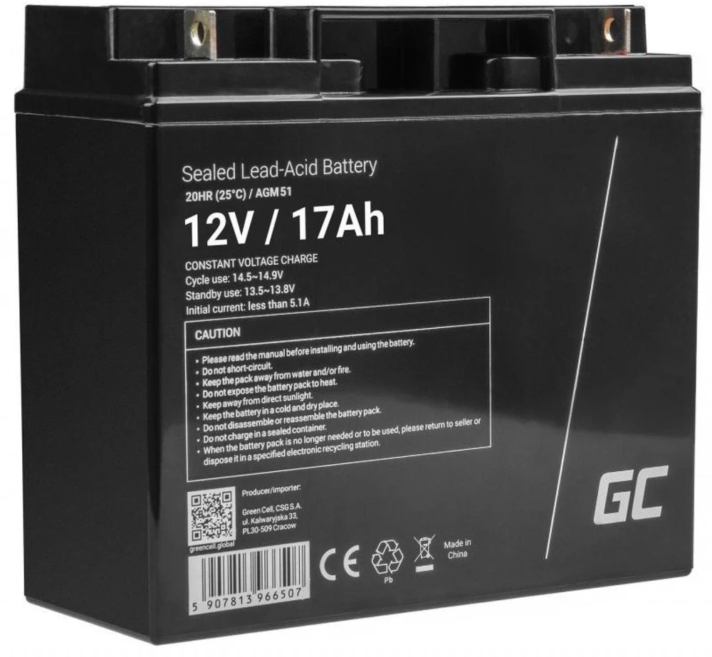 Žalias Cell AGM VRLA Žalias Cell akumuliatorius 12V 17Ah