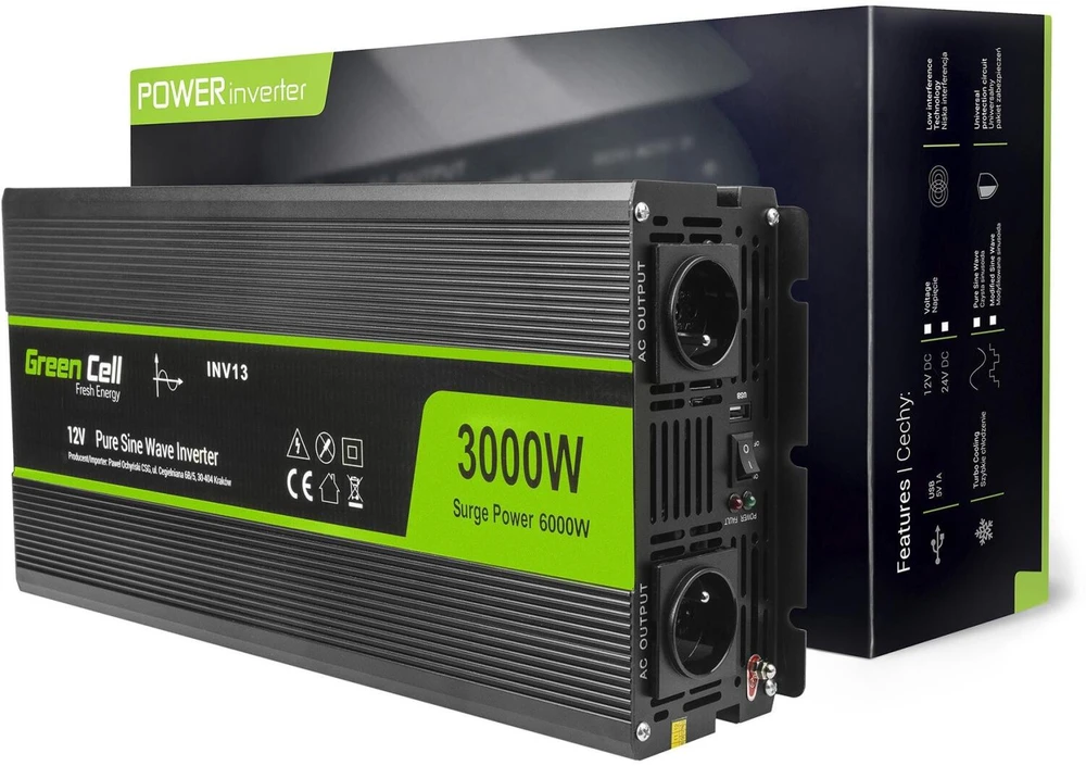 Green Cell Žalias Cell Inverteris 12V/230V 3000W/6000W Sinusinė išėjimo įtampa Žalias Cell