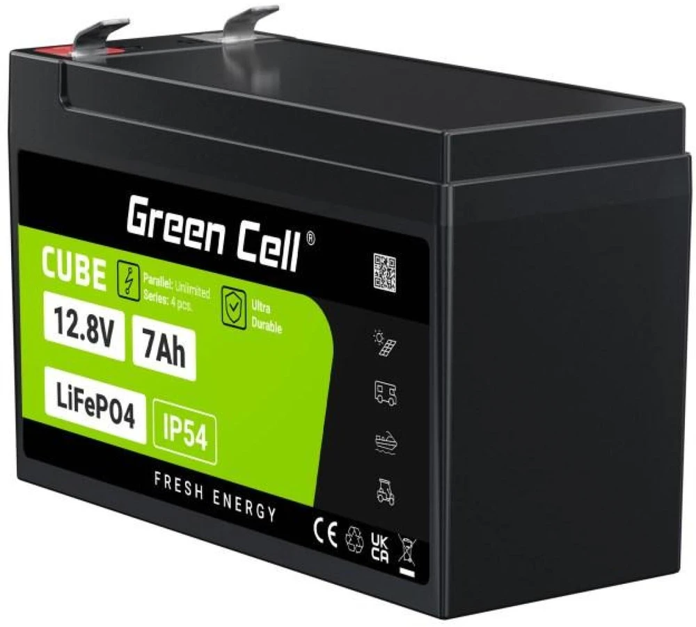 Green Cell Žalias Cell Žalias Cell CUBE LiFePO4 7Ah 12.8V 89.6Wh ličio geležies fosfato baterija UPS, stebėjimas