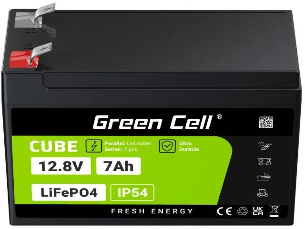 Green Cell Žalias Cell Žalias Cell CUBE LiFePO4 7Ah 12.8V 89.6Wh ličio geležies fosfato baterija UPS, stebėjimas