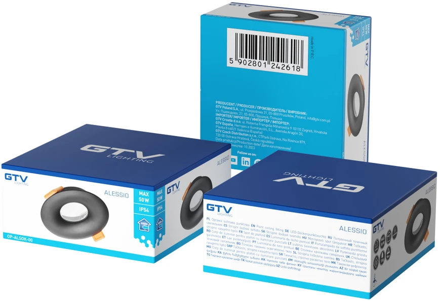 GTV GTV Alessio OP-ALSOK-00 įleidžiamas šviestuvas, 1x50W, IP54, juodas