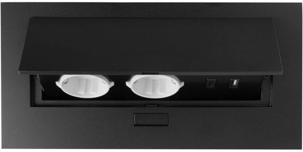 GTV Furniture socket 2x schuko socket, USB A+C, without cable, juodas