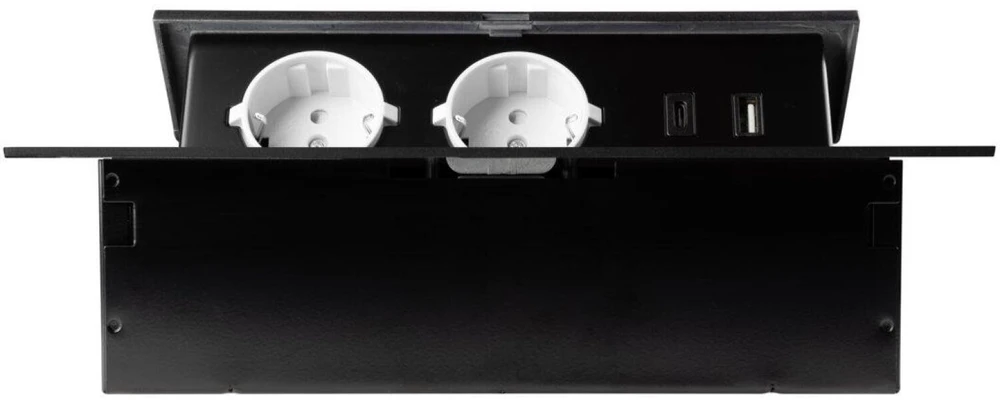 GTV Furniture socket 2x schuko socket, USB A+C, without cable, juodas