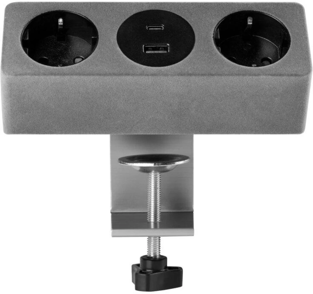 GTV Furniture socket SOFITO, 2xSHUKO, USB A+C, cable 1.5 m, pilka flock
