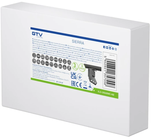 Pakabinamas šviestuvas GTV LED šviestuvas SIERRA,8W,720lm,AC220-240V,50/60 Hz,PF>0,5,Ra≥80,IP20,IK08,4000K,48°,juodas