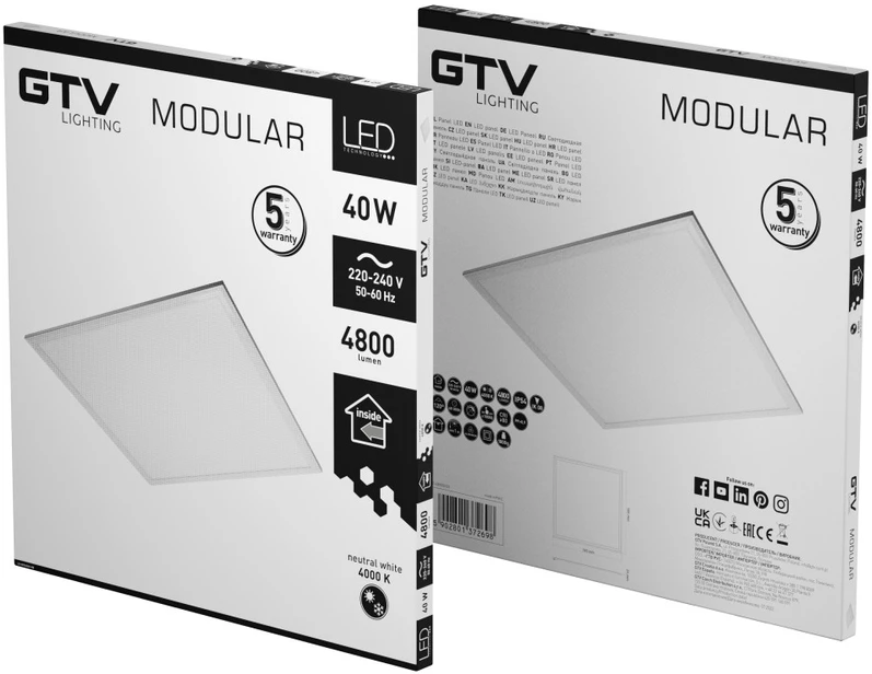 GTV 40W LED panelė MODULAR, balta, 4000K, 60x60cm, IP54