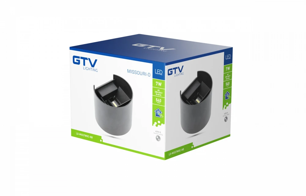 GTV MISSOURI-O LED lempa, 7W, 540lm, AC220-240V, 50/60 Hz, PF>0,5, Ra≥80, IP54, IK08, 4000K, r