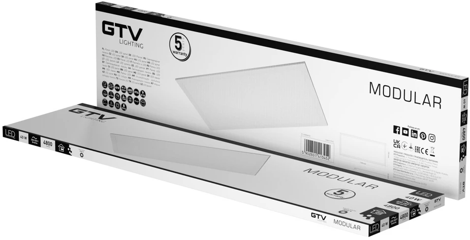 GTV LED šviestuvas MODULAR, galinė plokštė, 120x30cm, 3000K, 40W, 4800lm, AC220-240V, PF>0,9,