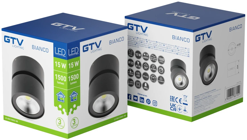 GTV LED šviestuvas BIANCO, 8W,680lm,AC220-240V,50/60 Hz,PF>0,9,Ra≥80,IP20,IK06,36°,4000K,apval