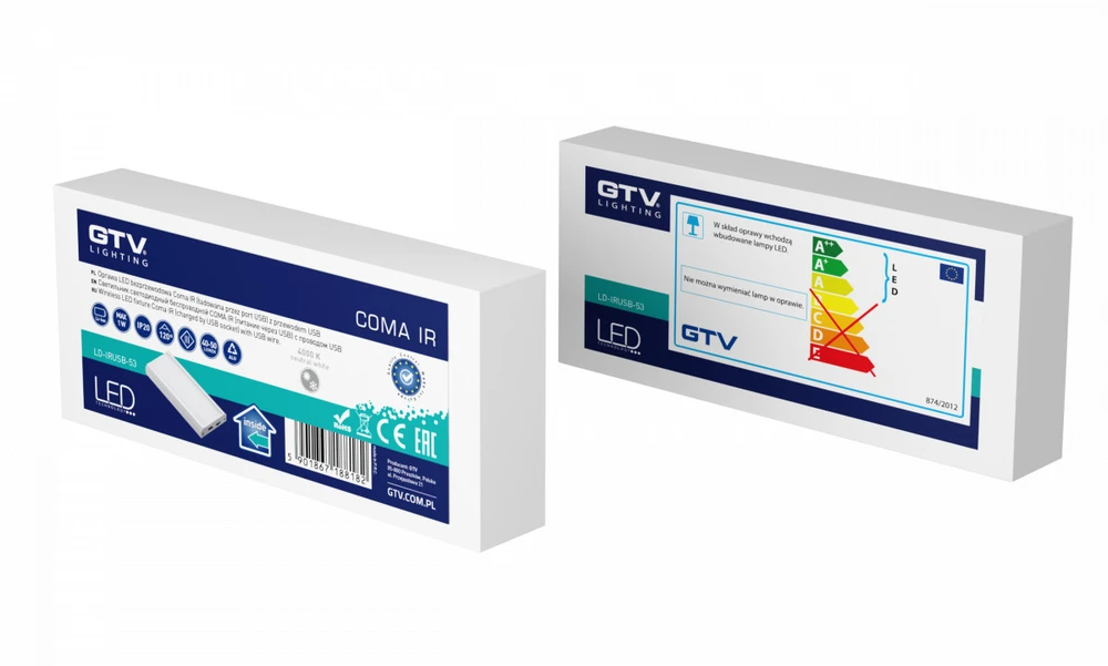 GTV "Coma" PIR belaidis LED šviestuvas (įkraunamas per USB jungtį) su 0,5 m ilgio USB kabeliu