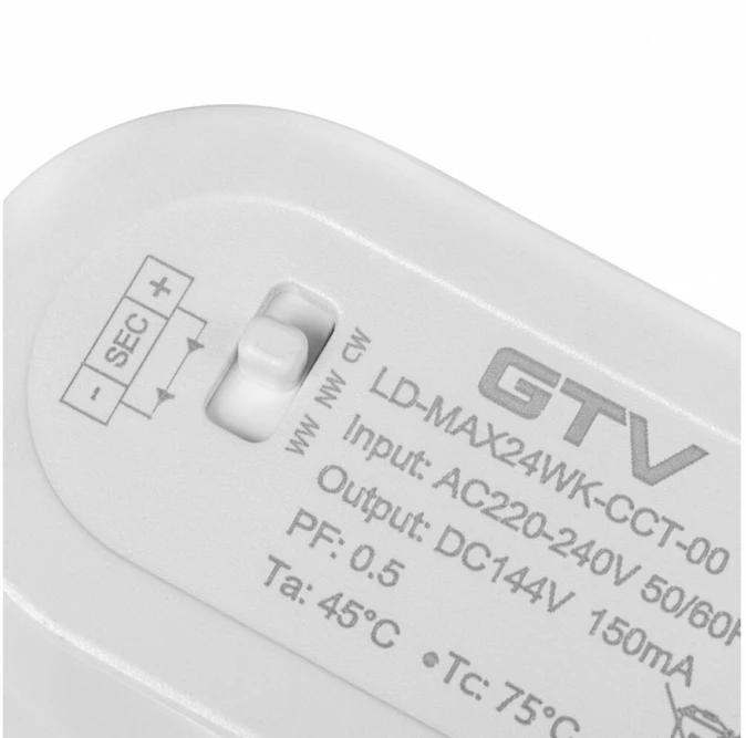 GTV MAXIS downlight, LED, 24W, 1950lm, CCT, AC220-240V, IP44, recessed, square, baltas