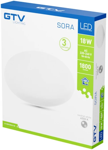 GTV 18W LED įleidžiamas šviestuvas SORA, baltas, 4000K, IP54