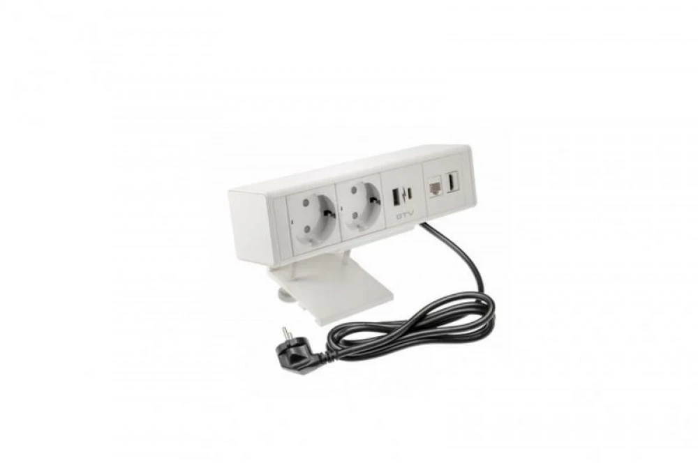 GTV Baldų lizdas BAR, 2x schuko lizdas, 1xUSB A, 1xUSB C. 1xRJ45, 1xHDMI,, kabelis 1,5 m, vnt.