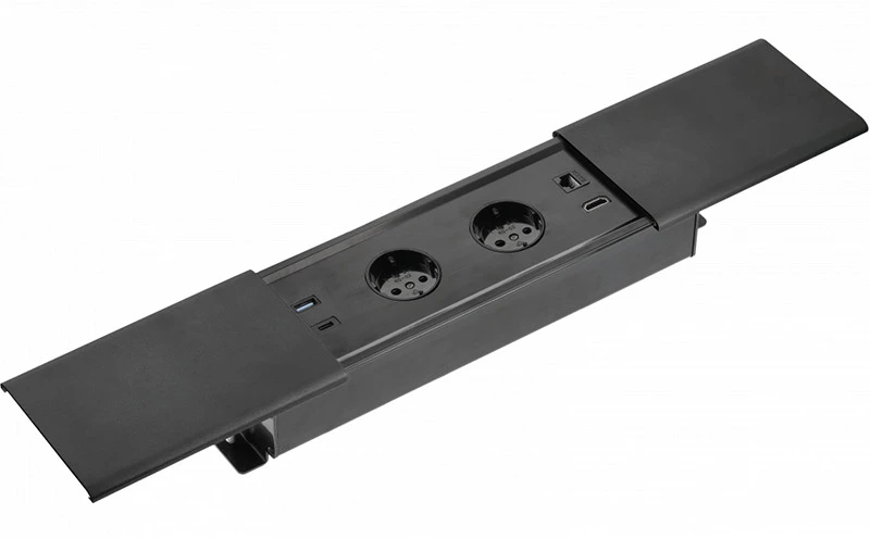 GTV PRESTINO įleidžiamas stalinis ilgintuvas, 2x schuko lizdas, USB A+C, RJ45, HDMI, kabelis 1