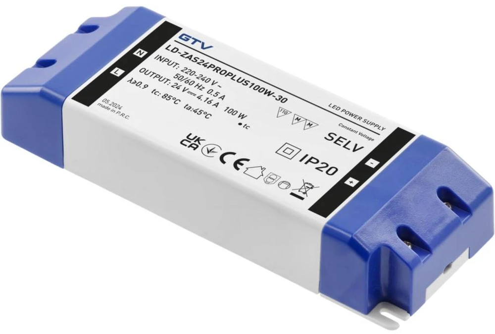 GTV LED Power Supply PRO+ 24V, 100W, input 220-240VAC, IP20, dim.180x66x32 mm