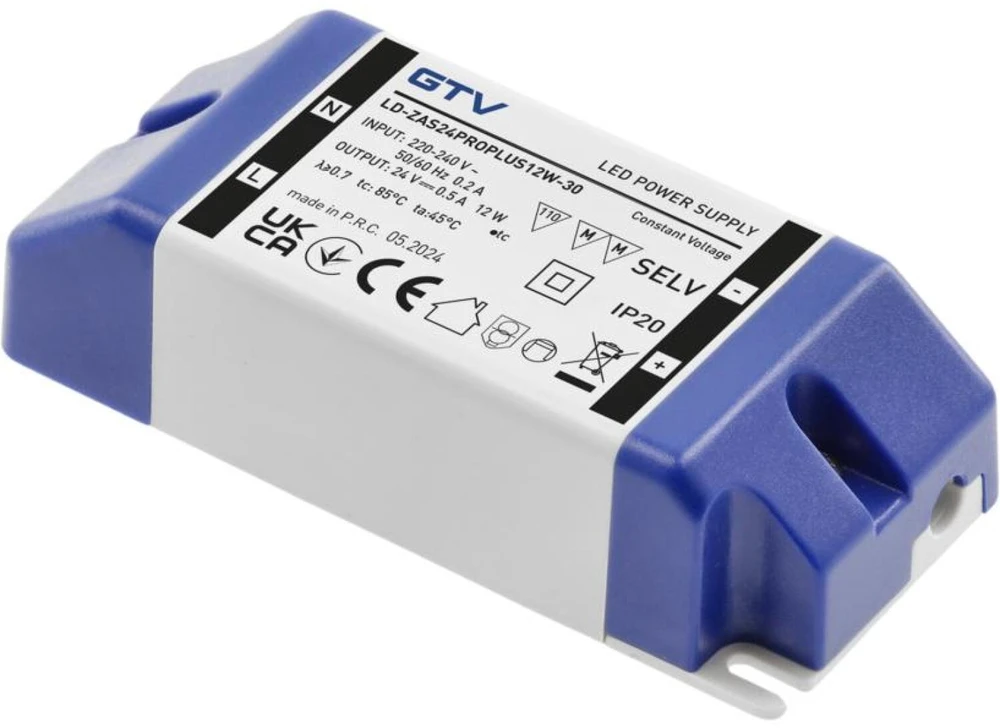 GTV LED Power Supply PRO+ 24V, 12W, input 220-240VAC, IP20, dim.90x40x24 mm