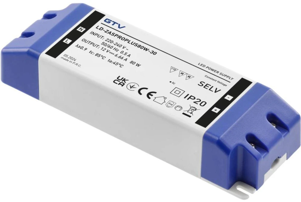 GTV LED Power Supply PRO+ 12V, 80W, input 220-240VAC, IP20, dim.170x57x32 mm