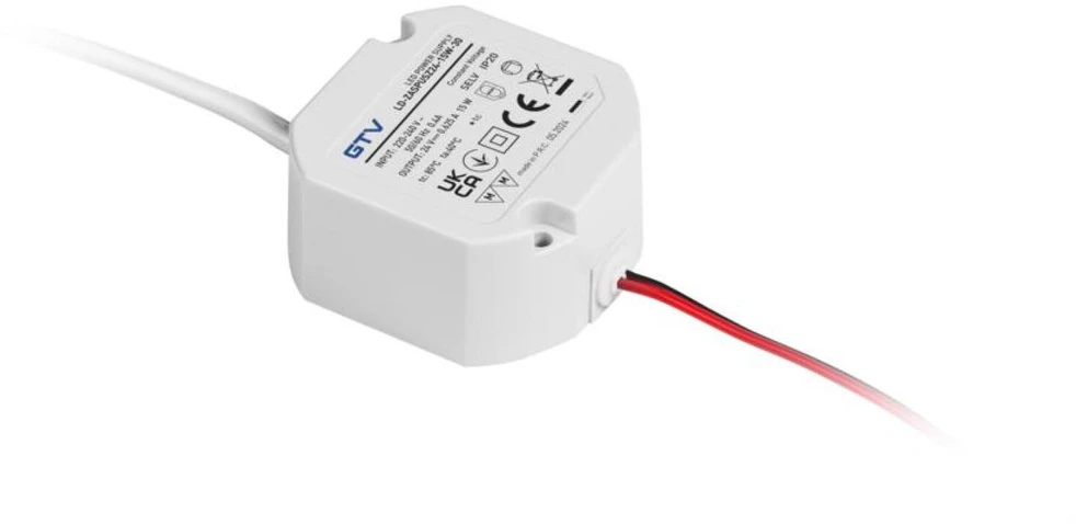 GTV LED power supply box 24V,15W, input 220-240VAC, IP20, dim. 50x50x25mm with 200mm wires