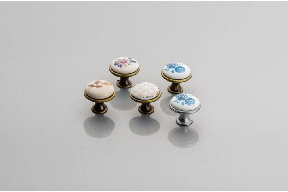 GTV Porcelain knob J4 antique brass R-pink flower