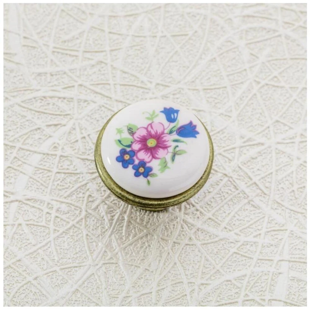 GTV Porcelain knob J4 antique brass R-pink flower