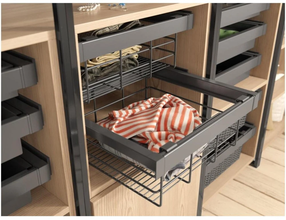 GTV Drawer Elite with wire basket 800 mm with soft closing, pilka anthracite