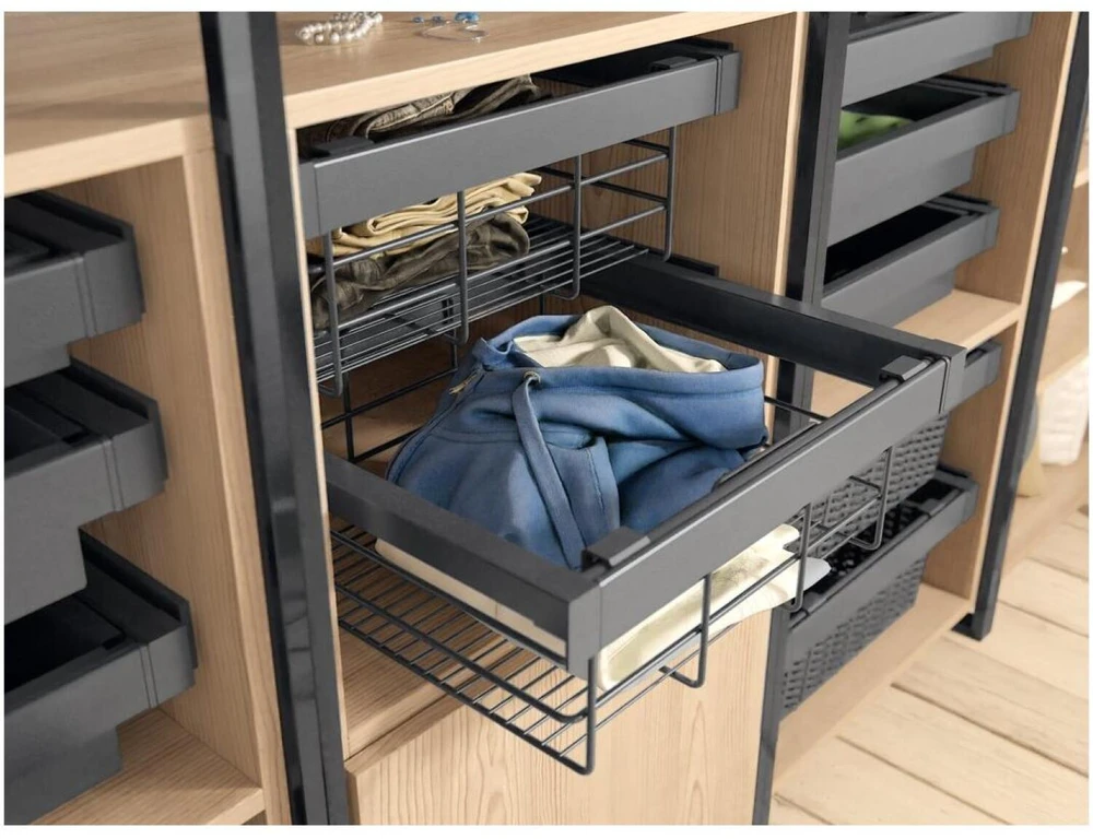 GTV Drawer Elite with wire basket 900 mm with soft closing, pilka anthracite