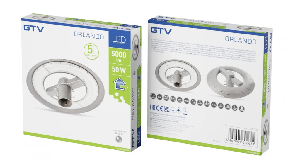 GTV LED garden-park luminaire ORLANDO, 50 W, 5000 lm, 4000K, AC180-250V, IP65