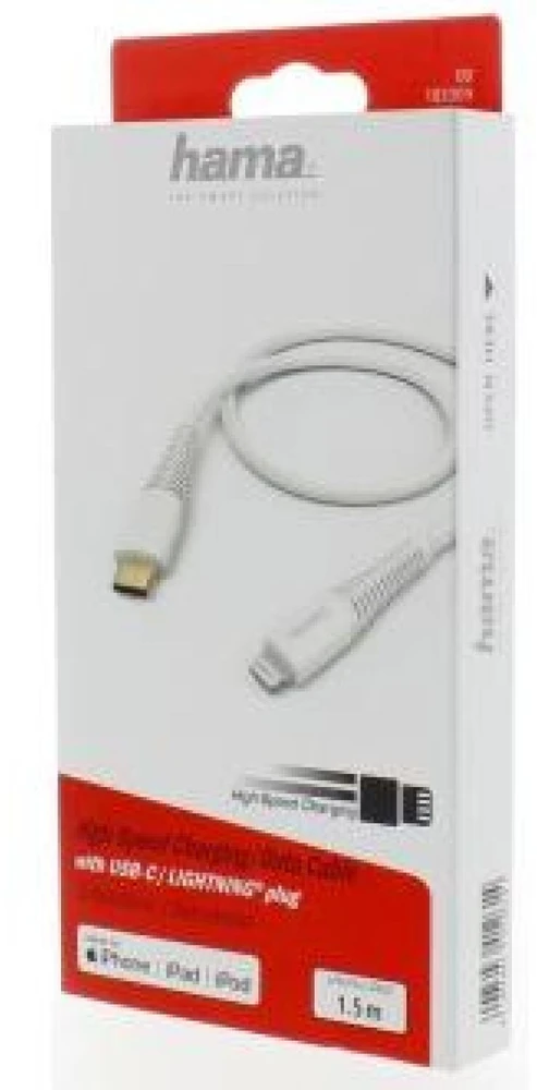 HAMA ĮKROVIMO CABLE / DUOMENŲ TIPAS-C - LIGHTNING (C94) 1,5 M Baltas