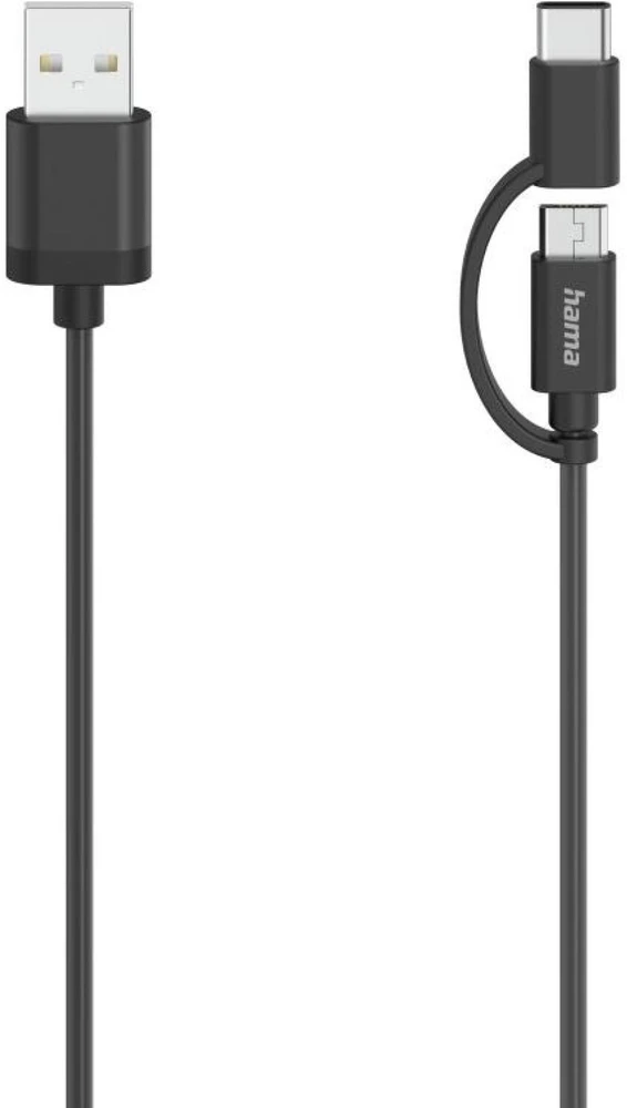 Hama Mikro-USB laidas 2 viename su USB-C adapteriu, 0,75 m