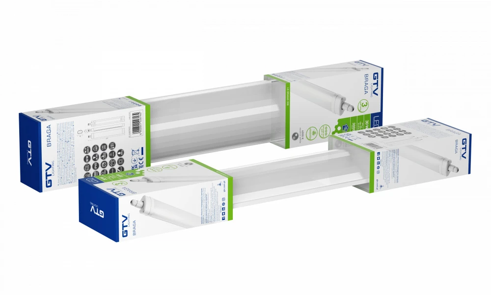 GTV BRAGA hermetiškas šviestuvas, 30W, 3000lm, 4000K, AC180-250V, IP65, per skylę, 60 cm