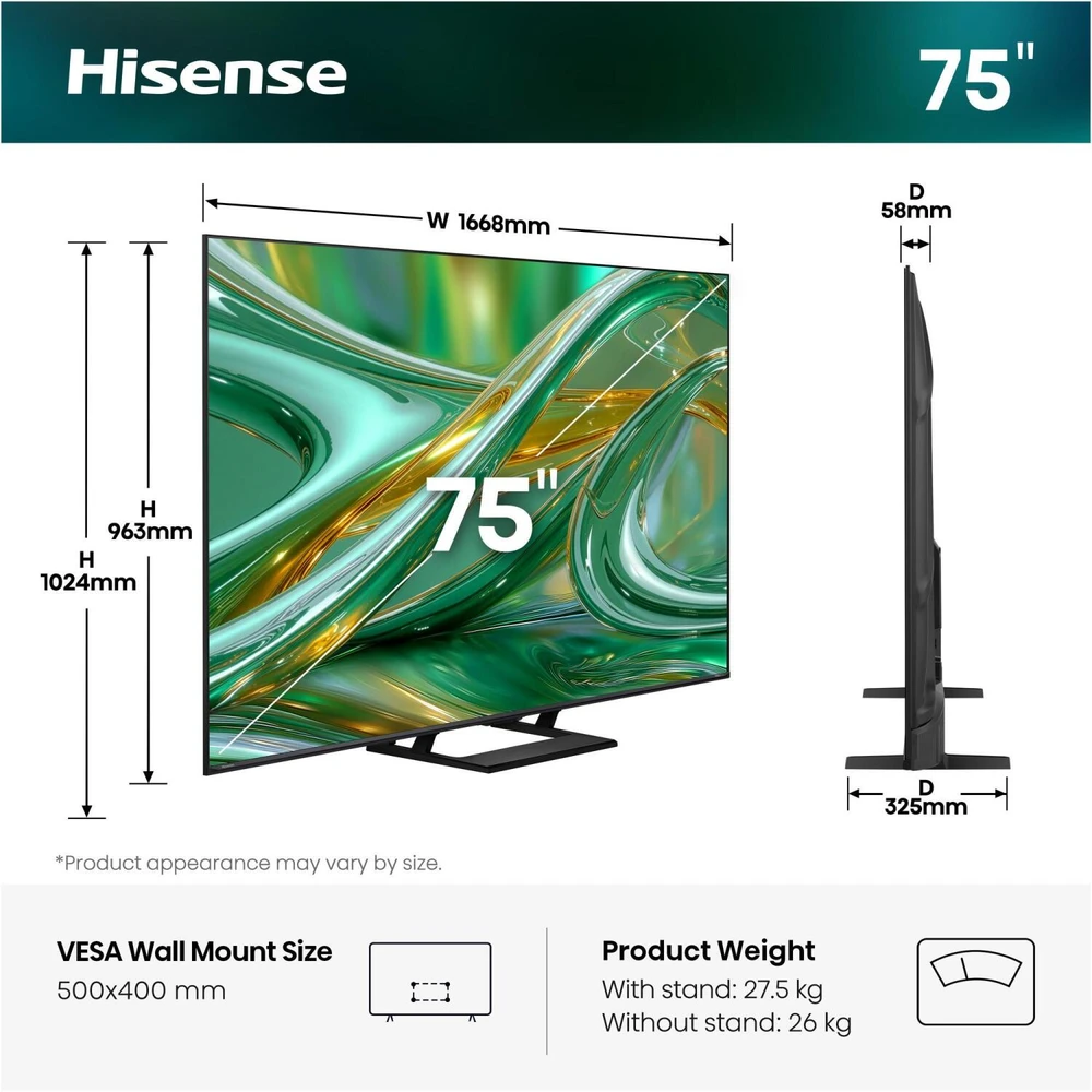 „Hisense ULED 75E8S MiniLED QLED“ televizorius – 75 colių 4K UHD išmanusis televizorius