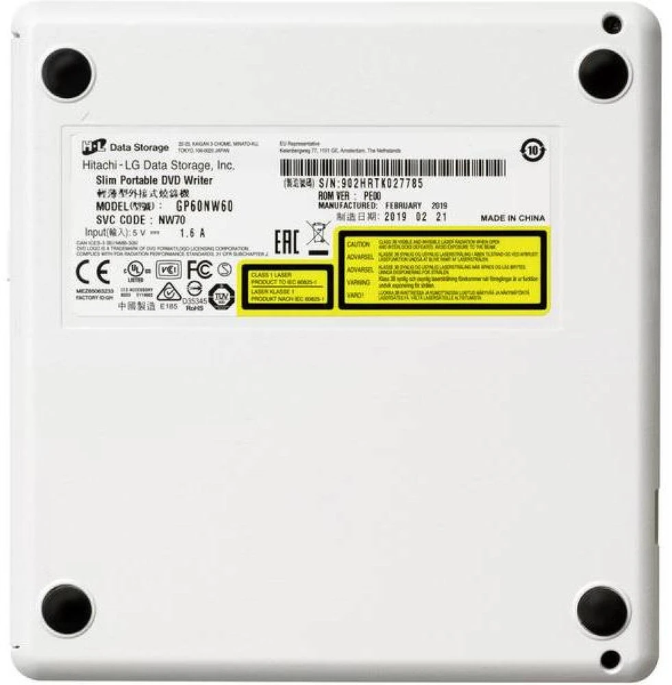 LG H.L duomenų saugykla | Itin plonas nešiojamasis DVD rašiklis | GP60NW60 | Sąsaja USB 2.0 | DVD±R/RW | CD skaitymo greitis 24 x | CD įrašymo greitis 24 x | Baltas | Stalinis kompiuteris / Nešiojamasis kompiuteris