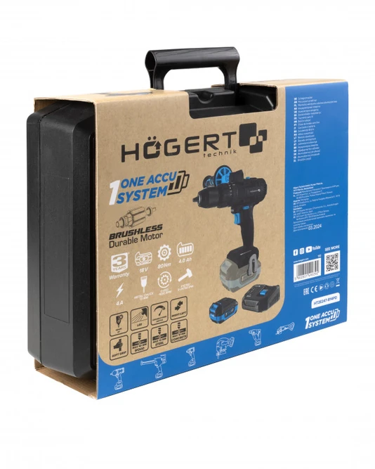HOGERT Brushless Cordless Smūginis gręžtuvas Driver 18V