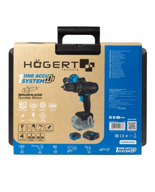 HOGERT Brushless Cordless Drill Driver 18V