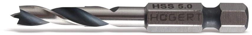 Grąžtas HOGERT Šešiabriaunis kotas, 1/4 colio, pagamintas iš HSS plieno, Ø 5 mm, L=60 mm