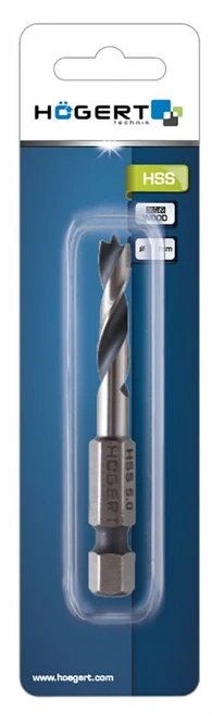 Grąžtas HOGERT Šešiabriaunis kotas, 1/4 colio, pagamintas iš HSS plieno, Ø 5 mm, L=60 mm
