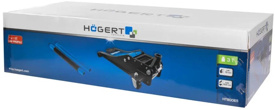HOGERT 3T Hydraulic Jack, Professional, 78mm - 505mm