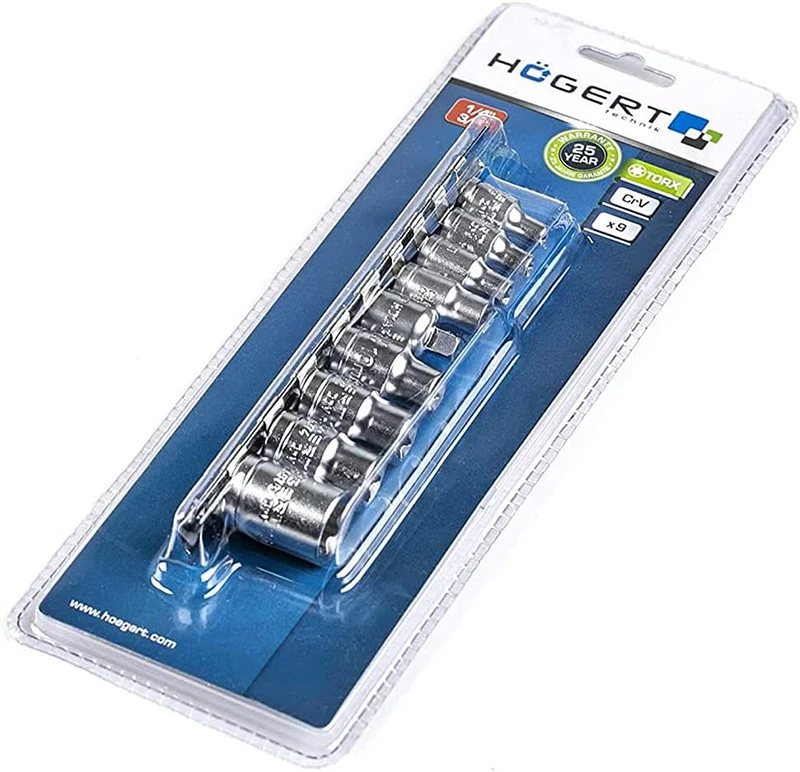 HOGERT "Torx" antgalių rinkinys 1/4" ir 3/8", 9 vnt.