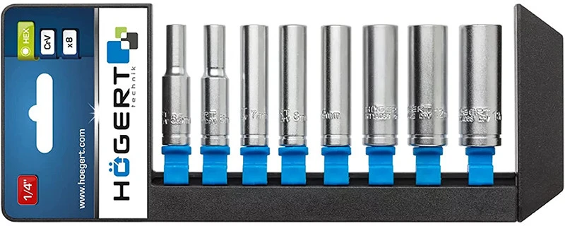 HOGERT 1/4" gilių lizdų rinkinys, 8 vnt.