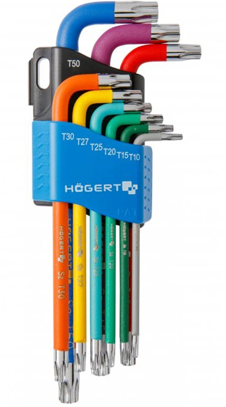 HOGERT 9 dalių "Torx" raktų rinkinys, ilgas kotas, spalvotas
